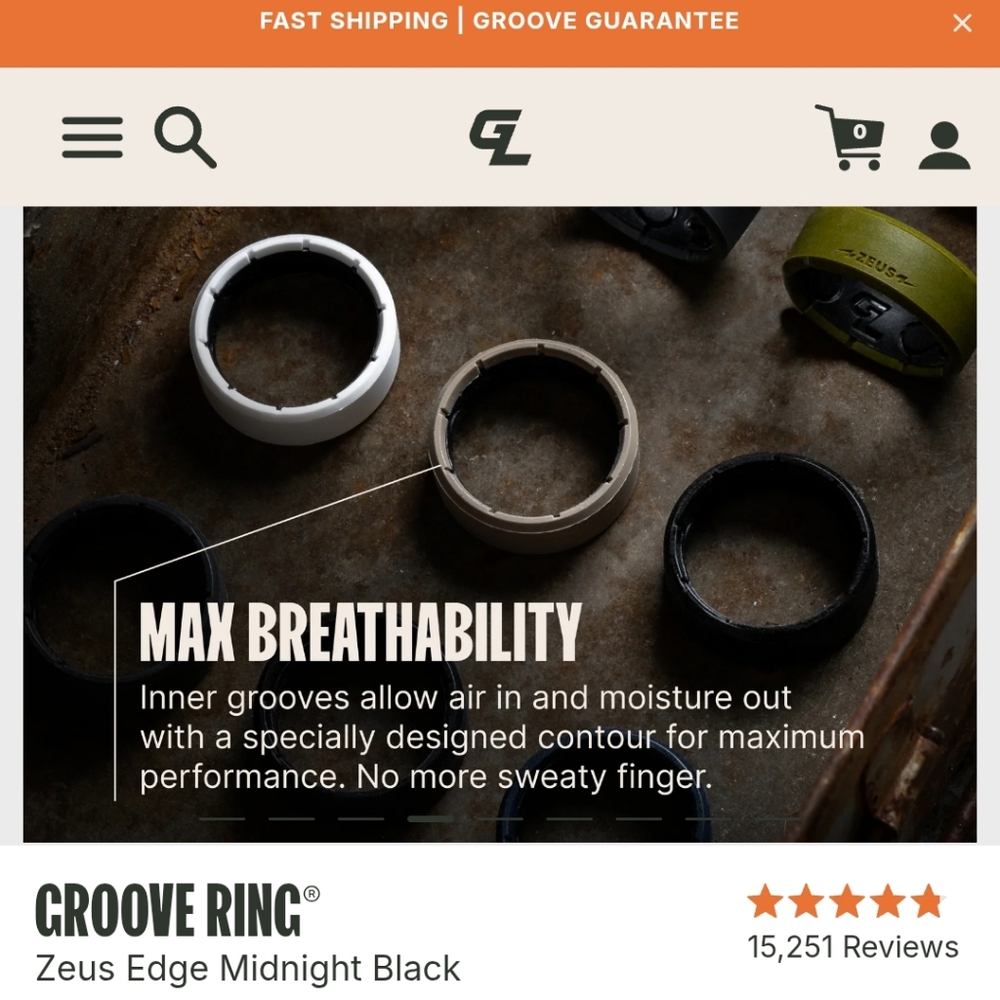 Groove Ring Zeus Edge Midnight Black size 8 - Picture 7 of 8